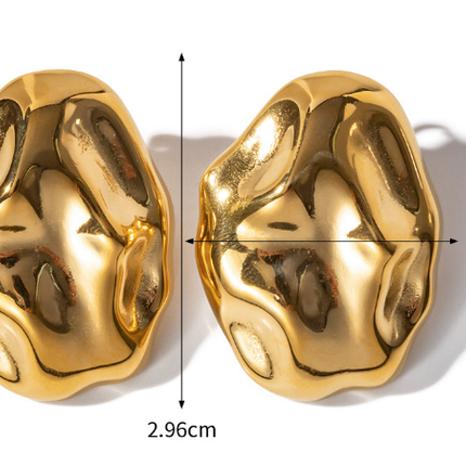 18K Gold Plated Stainless Steel Irregular Asymmetric Hammered Stud Earrings Women Non Fading Earrings