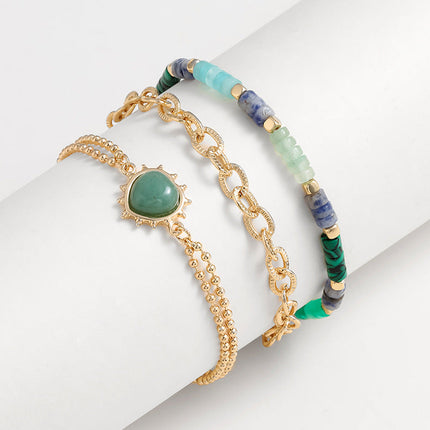 Original Elegant Heart Peach Semi Precious Stone Three Rows Twin Bracelet Necklace
