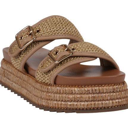 Lorena Natural Woven Double Band Slide Platform Sandals