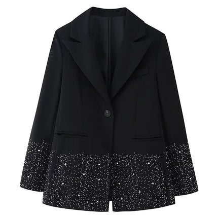 Spring Women Casual Artificial Jewelry Inlaid Embroidered Blazer High Waist Shorts Set
