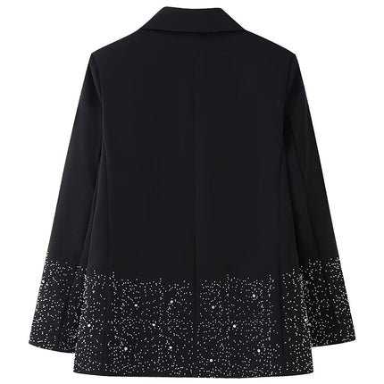 Spring Women Casual Artificial Jewelry Inlaid Embroidered Blazer High Waist Shorts Set