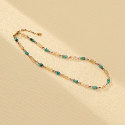 Blue Color Natural Stone Handmade Beaded Titanium Steel Necklace Affordable Luxury All Match Freshwater Pearl Embellished