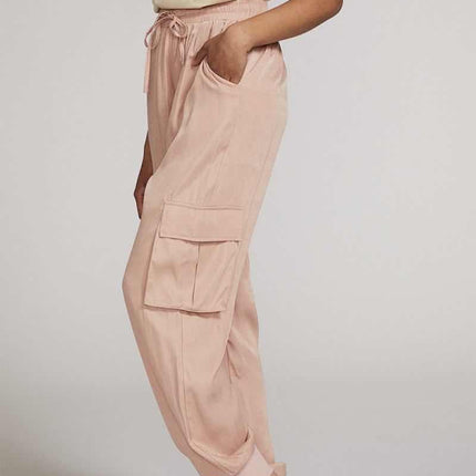 Textured satin cargo pants