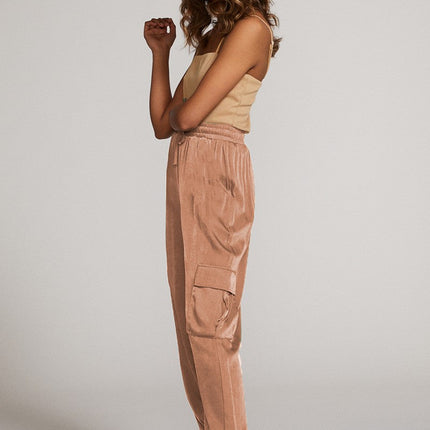 Textured satin cargo pants