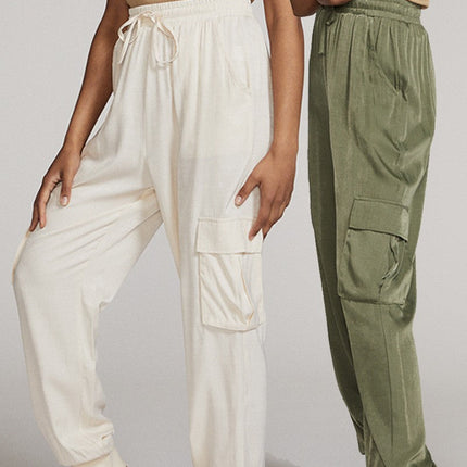 Textured satin cargo pants