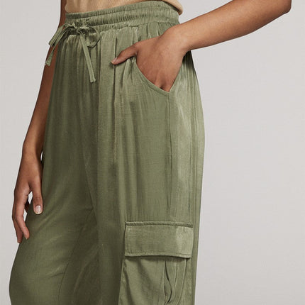 Textured satin cargo pants