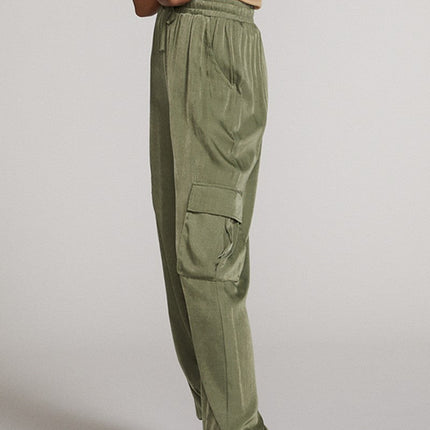 Textured satin cargo pants