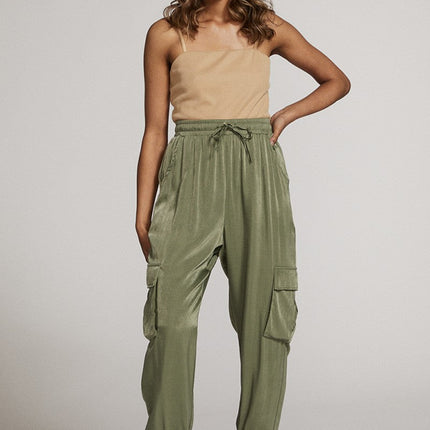 Textured satin cargo pants