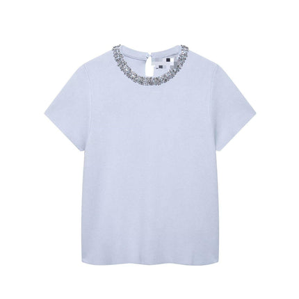 Jewelry Knitted Top Wide Pleated Knitted Mini Skirt Two Piece Sets