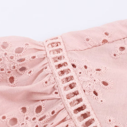 Women Clothing Casual Hollow Out Cutout Embroidered Shirt