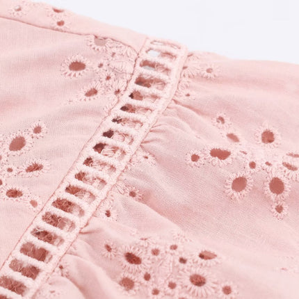Women Clothing Casual Hollow Out Cutout Embroidered Shirt