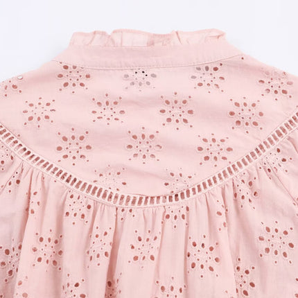 Women Clothing Casual Hollow Out Cutout Embroidered Shirt