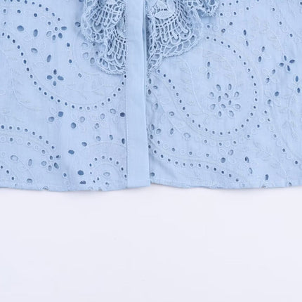 Women Clothing Autumn Hollowed out Embroidered Shirt