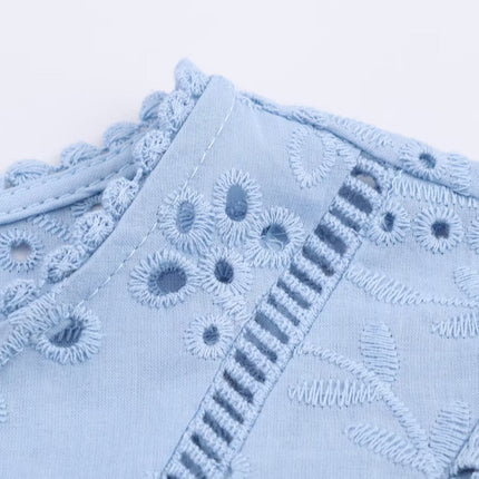 Women Clothing Autumn Hollowed out Embroidered Shirt