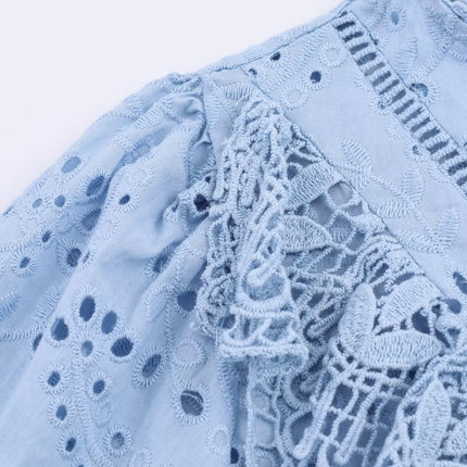 Women Clothing Autumn Hollowed out Embroidered Shirt