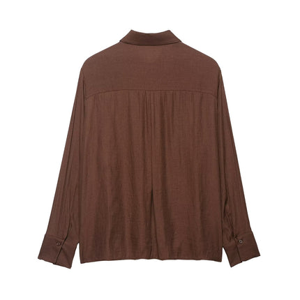 Autumn Women Clothing Commuting Loose Casual Polo Collar Floral Texture Long Sleeve Shirt