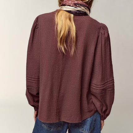 Women Clothing Casual Chest Embroidered Shirt