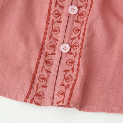 Women Clothing Long Sleeve Contrast Color Embroidered Shirt