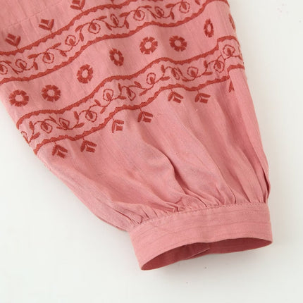 Women Clothing Long Sleeve Contrast Color Embroidered Shirt