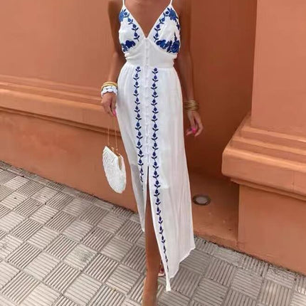 Autumn Embroidery Heavy Industry Sweet Fresh Robe Vacation Beach Vest Maxi Dress