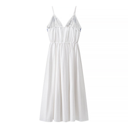 Autumn Embroidery Heavy Industry Sweet Fresh Robe Vacation Beach Vest Maxi Dress