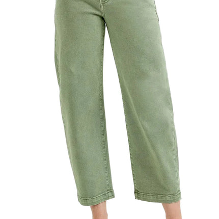 Garden Naked Womens Casual Jeans Wide Leg Cropped High Waisted Straight Cut Sage Green Pants Streetwear Fashion