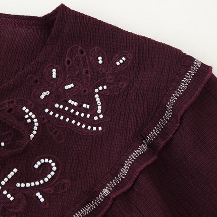 Women Long Sleeve Casual Beaded Embroidered Shirt