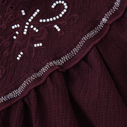 Women Long Sleeve Casual Beaded Embroidered Shirt