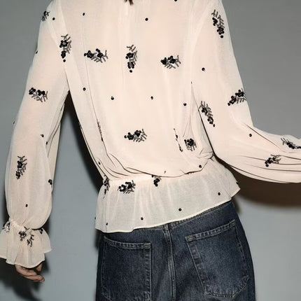 Winter Fashionable Temperamental All Match Sequin Translucent Shirt