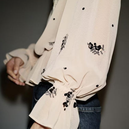 Winter Fashionable Temperamental All Match Sequin Translucent Shirt
