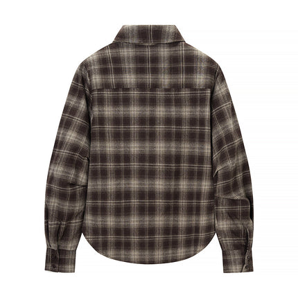 Winter Women Clothing Personalized Waist Design Retro Plaid Shirt