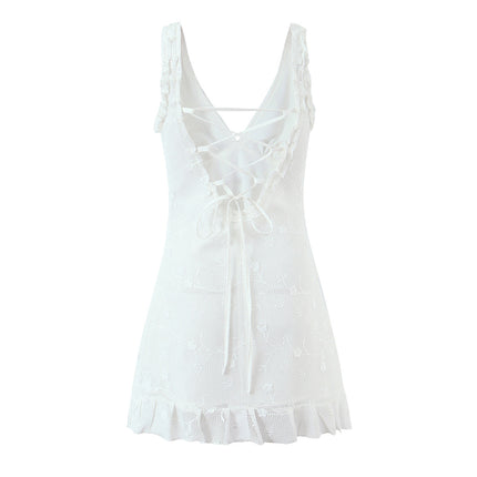 Women Clothing Mesh Embroidered Vest Dress