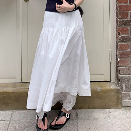 Women Wear Pleated Skirt Women High Waist A line Slimming Elegant Elastic Draping Long Skirt
