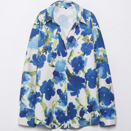 Women Clothing Long Sleeve Loose Casual Silk Satin Textured Shirt
