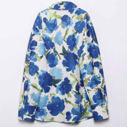 Women Clothing Long Sleeve Loose Casual Silk Satin Textured Shirt