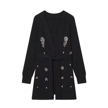 Women Autumn Winter Jewelry Bead Knitted Cardigan