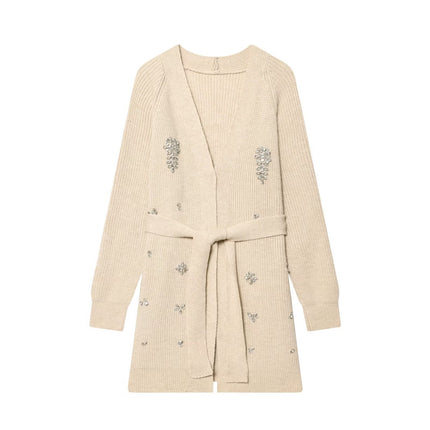 Women Autumn Winter Jewelry Bead Knitted Cardigan