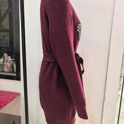 Women Autumn Winter Jewelry Bead Knitted Cardigan