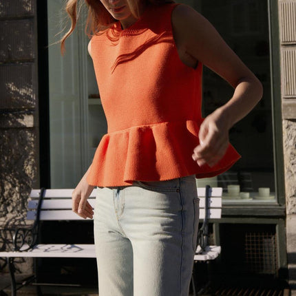 Spring Women Clothing Design Cropped Short Top Hem Knitted Top