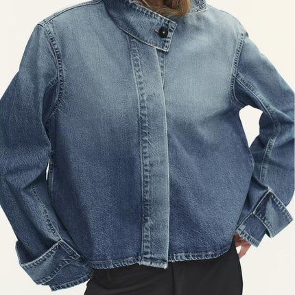 Women Clothing Spring Casual All Matching High Neck Denim Jacket