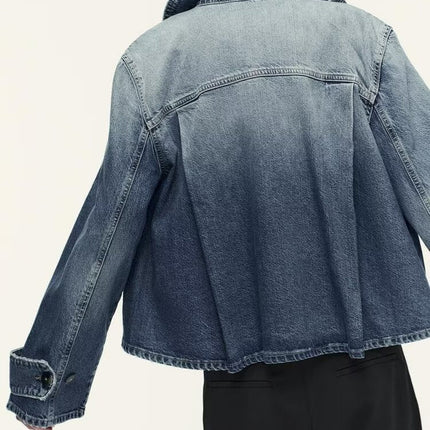 Women Clothing Spring Casual All Matching High Neck Denim Jacket