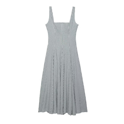Women Clothing Spring Bandage Dress Plaid Midi Dress