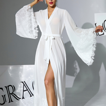 Lace Bell Sleeve Pajamas Chiffon Sleepwear Lace up