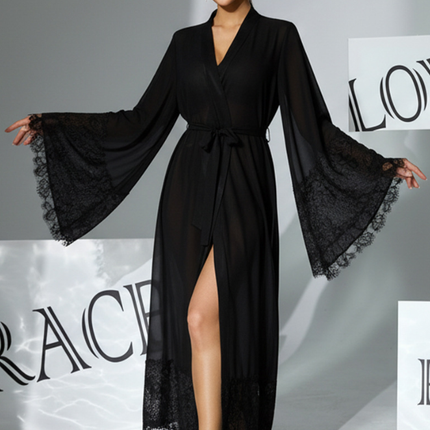 Lace Bell Sleeve Pajamas Chiffon Sleepwear Lace up