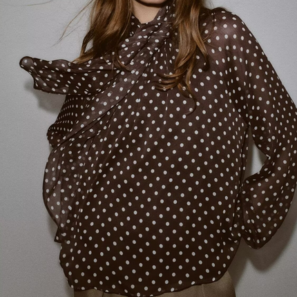 Autumn Bowknot Decoration Polka Dot Printed Shirt