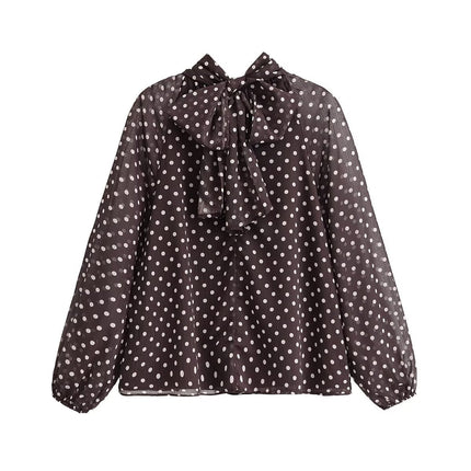 Autumn Bowknot Decoration Polka Dot Printed Shirt