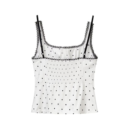 Women Clothing Summer Fashionable All Match Short Polka Dot Brace Top Women