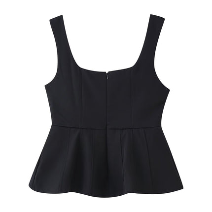 Women Clothing Fashionable All Match U Collar Vest Camisole Top