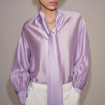 Women Clothing Sweet V neck Long Sleeve Bowknot Straight Hem Shirt