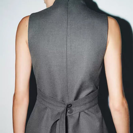 Women Clothing Summer Button Turtleneck Sleeveless Top
